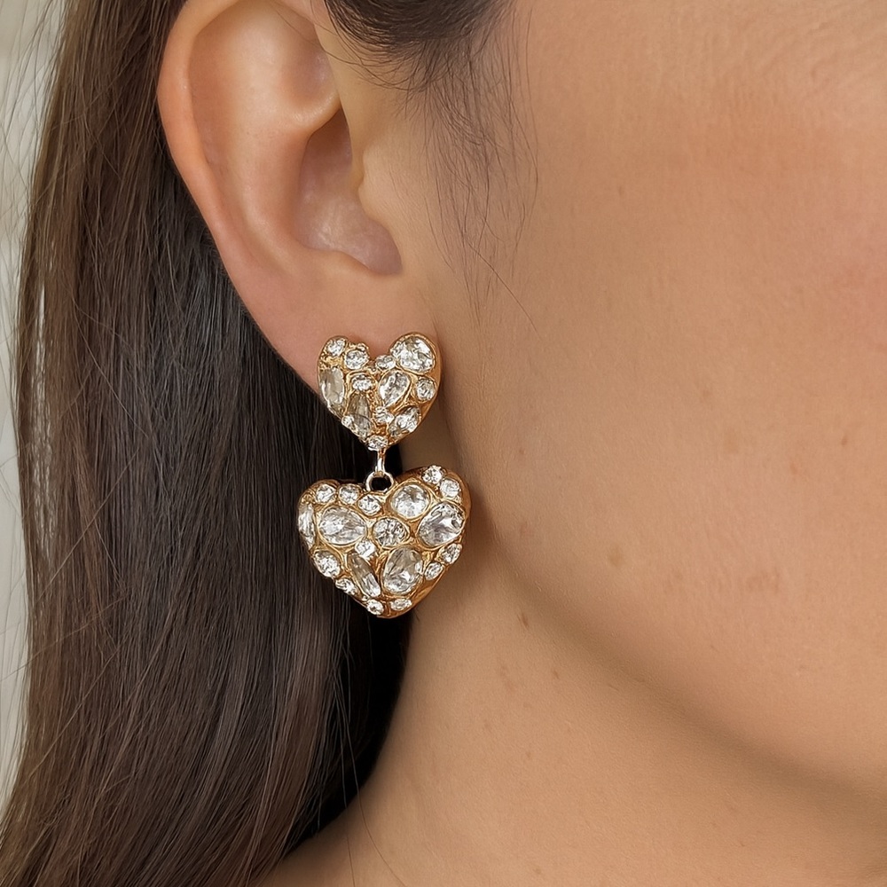 XOXO Gold Heart Crystal Earrings- NWT